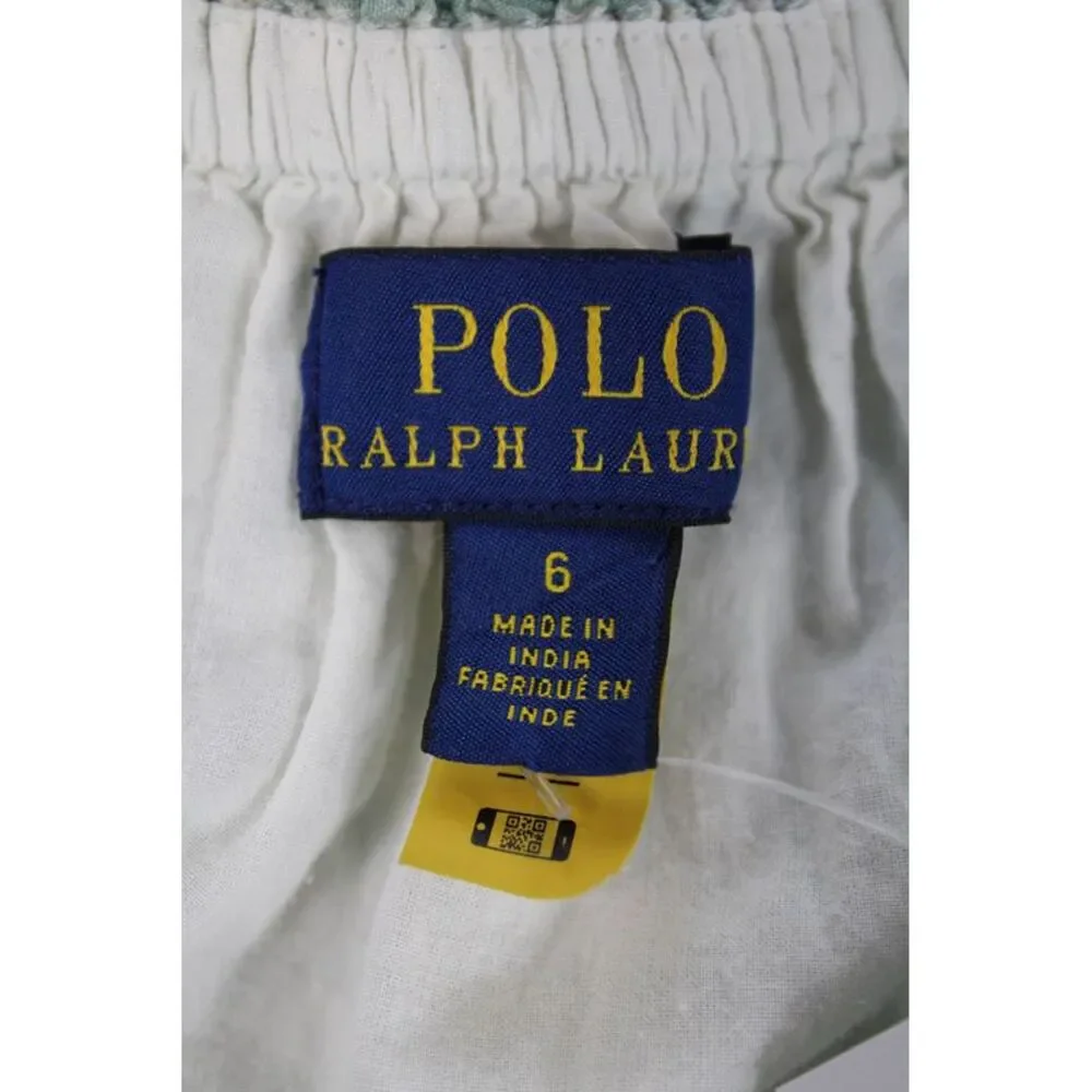Polo Ralph Lauren Girls Checkered Eyelet Detail Sleeveless Dress Green Size 6